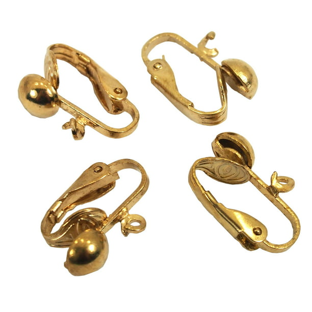 2 Pair 22K Gold Plated Clip On Ball Earrings Findings